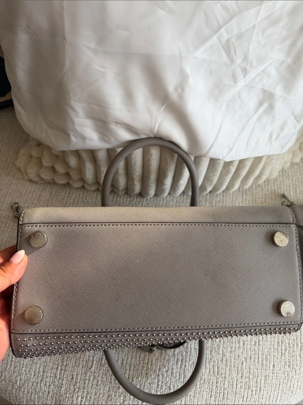 Michael Kors Pearl Grey Medium Leather Selma Satchel